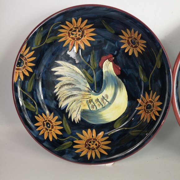 2 Susan Winget Certified International Sunrise Rooster Dishes Bowls 9.25" - Picture 3 of 8
